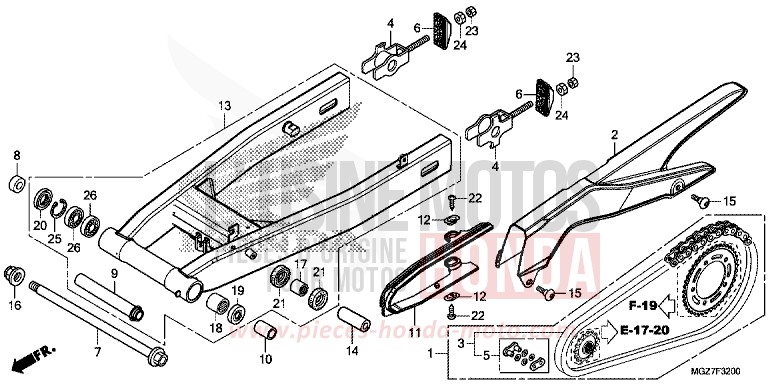 SWINGARM for CB500X ABS PEARL HIMALAYAS WHITE (NHA87) from 2014